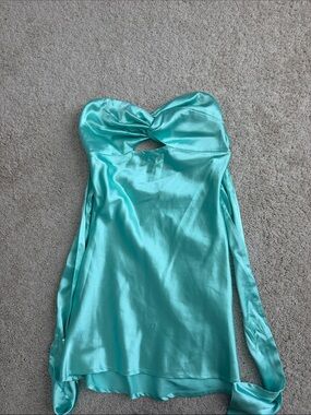 Lucy in the Sky Satin Twist Cutout Dress in Mint Green